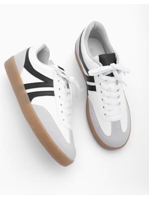 Marjin Kadın Sneaker Bağcıklı Düz Taban Spor Ayakkabı Tiyone Beyaz