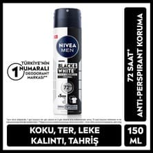 Nivea Men MEN Erkek Sprey Deodorant Black&White Invisible Original 150ml, 72 Saat Anti-perspirant Ter Koruma, Alkolsüz