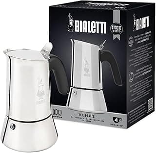 Bialetti - Venus: 4 Cups Ocak Üstü Espresso Pişirici - 170ml - Gümüş Renk - Paslanmaz Çelik Gövde - Patentli Güvenlik Valfi - Tüm Ocak Türleri İçin Uygundur (İndüksiyon Dahil)