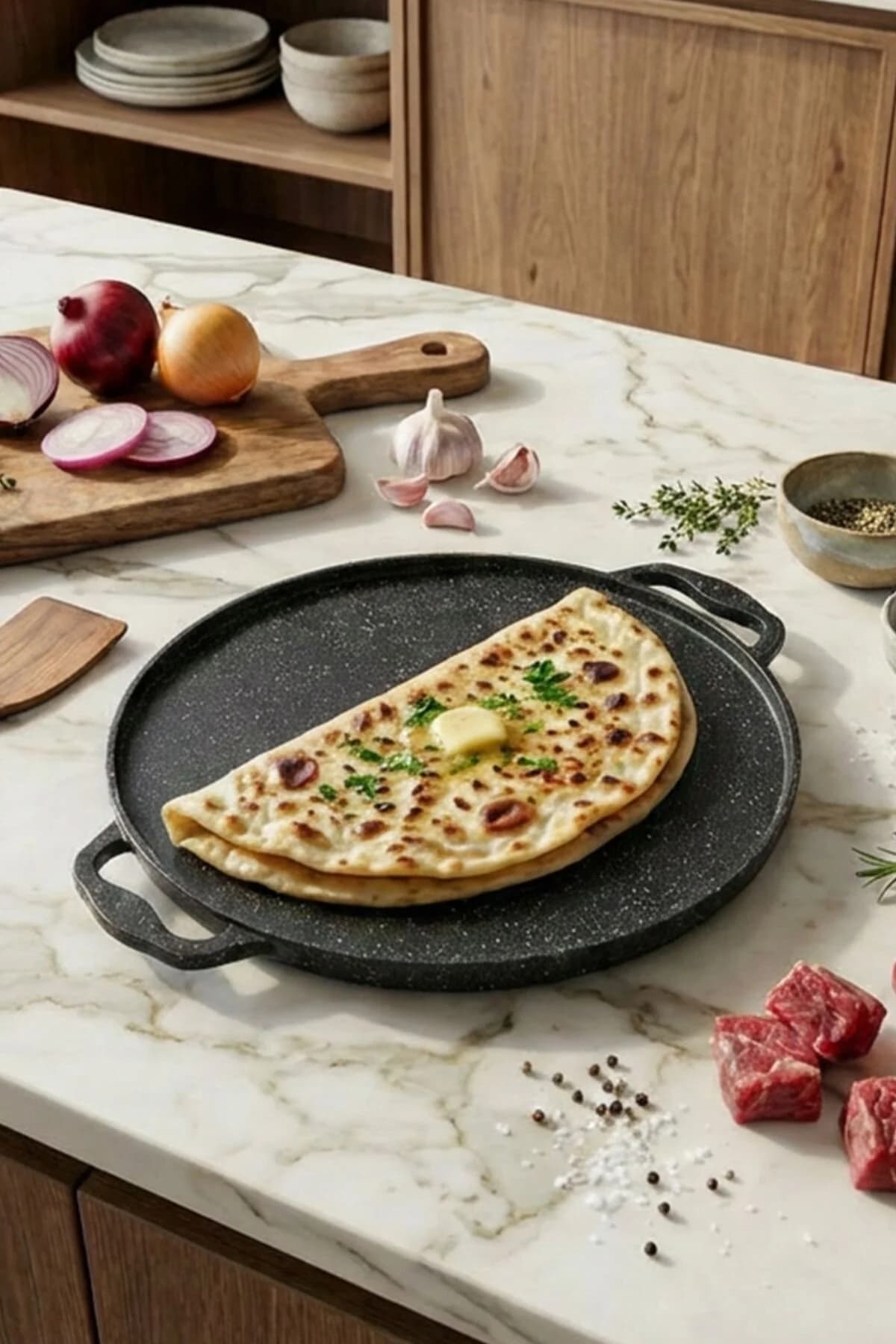 ACAR Diamante Döküm Çift Taraflı Izgara - Gözleme Tavası - 34 cm