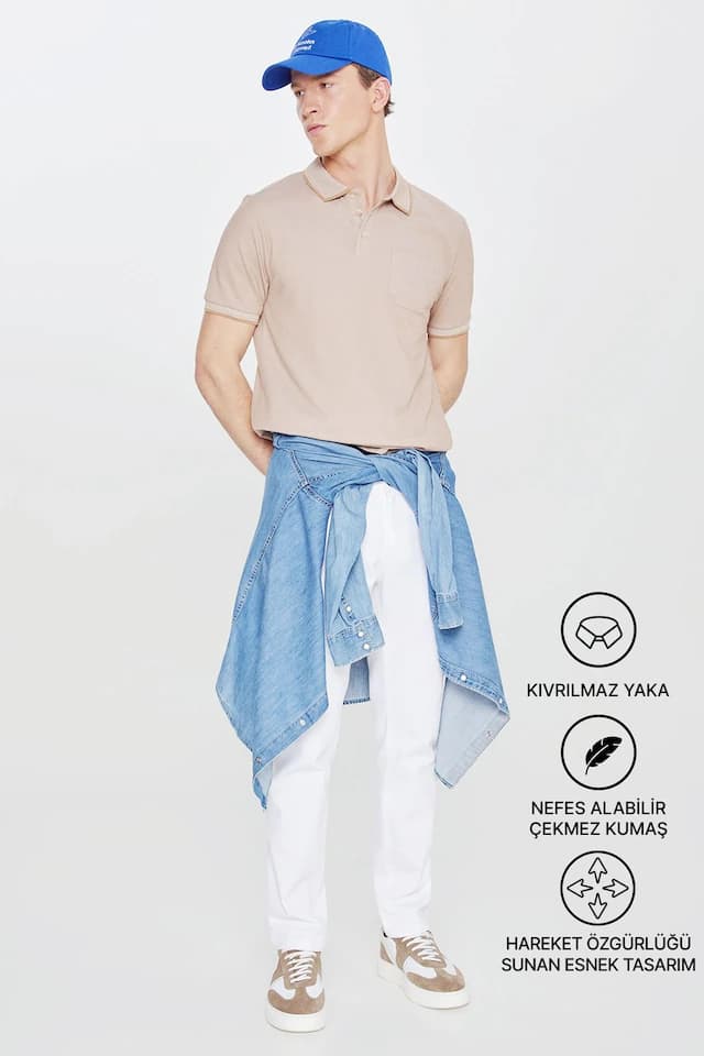 Ac&Co / Altınyıldız Classics Erkek Vizon Polo Yaka Cepli Regular Fit Bol Kesim Düz Tişört 4A4820200004VızXL Vizon