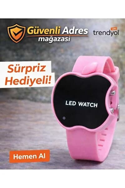 Elma Tasarımlı Pembe LED Dijital Kol Saati | Silikon Kordon | Şık ve Modern | Sürpriz Hediyeli