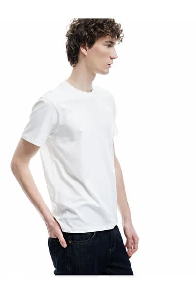 Pamuklu Kısa Kollu Bisiklet Yaka Slim Fit Erkek Basic Tişört