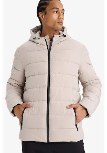 Defacto Su İtici Slim Fit Dar Kesim Astarlı Kapüşonlu Fermuarlı Cepli Dolgulu Mont R0216az25aubg766 Bej-bg766