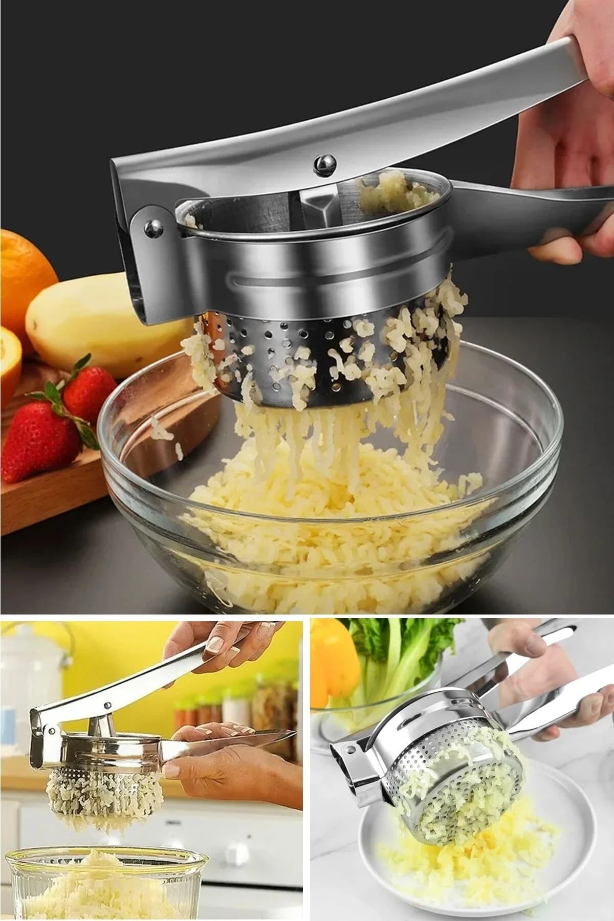 Kitchen Beauty Paslanmaz Çelik Patates Ezici Büyük Hazneli | Patates Ezici Püre Yapıcı