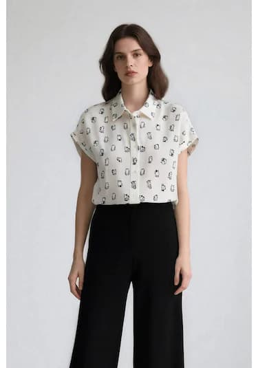DeFacto Coool Regular Fit Desenli Viskon Kısa Kollu Gömlek Z1661AZ25SPWT32