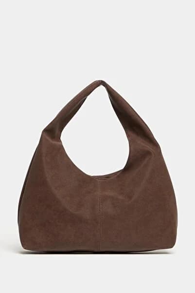 Kahverengi Süet Kadın Shopper Omuz Çantası – Yumuşak Form Vintage Model