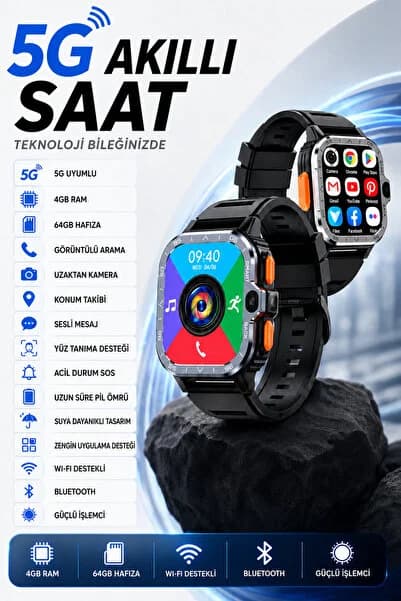 5G Akıllı Saat Android SIM Kartlı GPS WiFi Çift Kameralı 4GB RAM 64GB HAFIZA