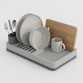 Deconox Aqua Gri Tezgah Üstü Bulaşıklık - 42x26x12 cm Pratik Tabak ve Bardak Kurutma Rafı - Modern Mutfak Organizeri