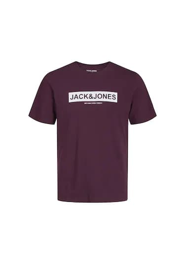 Jack & Jones Pin 12249605 Logo Baskılı Erkek Tişört Bordo