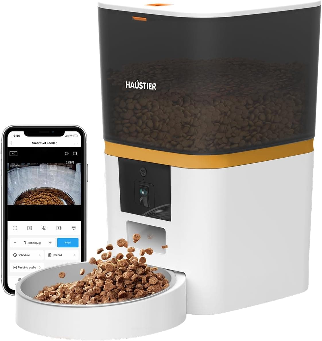 Haustier QQ005 Kameralı Akıllı Kedi Köpek Otomatik Mama Kabı, Tuya App-Wifi Uzaktan Kontrol, Sesle Çağırma, Ayarlanabilir 480P Kamera, 6lt Hazne, Beyaz