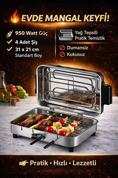 Taner Standart Boy Elektrikli Izgara Mangal Barbekü 31*21 cm - 950 W Tnrz1700