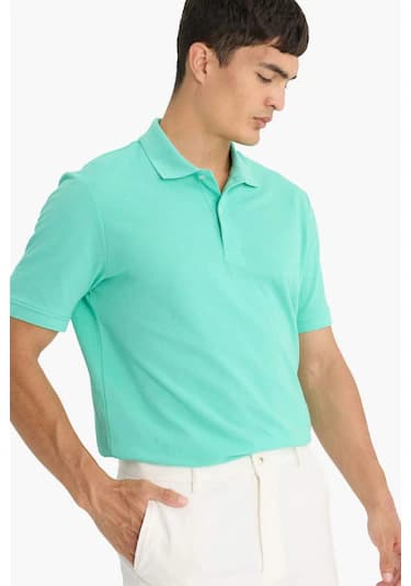 Defacto %100 Pamuk Regular Fit Polo Yaka Kısa Kollu Basic Düz Pike Kumaş Tişört C1293ax25spgn1278 Yeşil