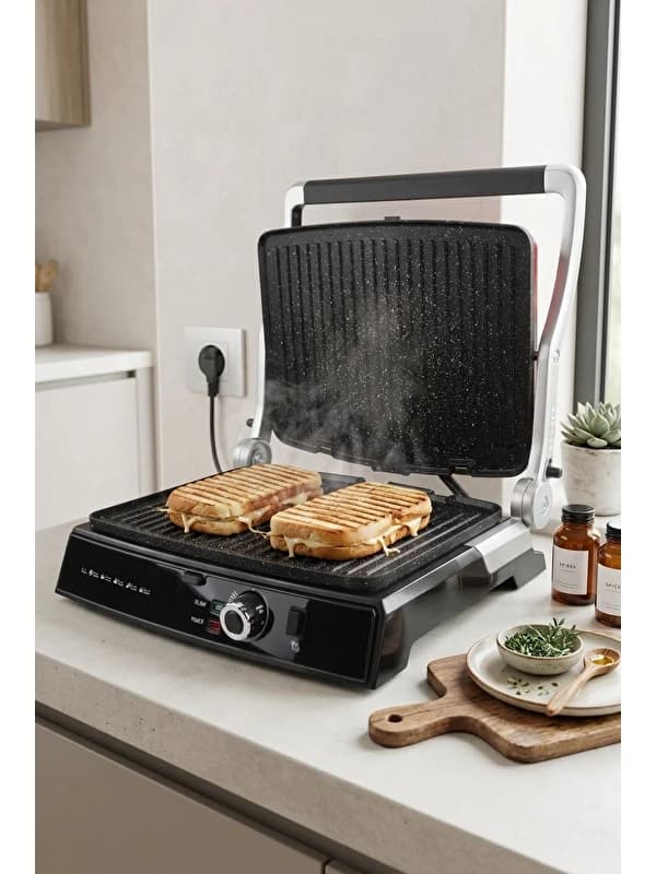 Ruby 2000W 6 Dilim Kapasiteli Çıkarılabilir Plakalı Izgara ve Tost Makinesi Kırmızı