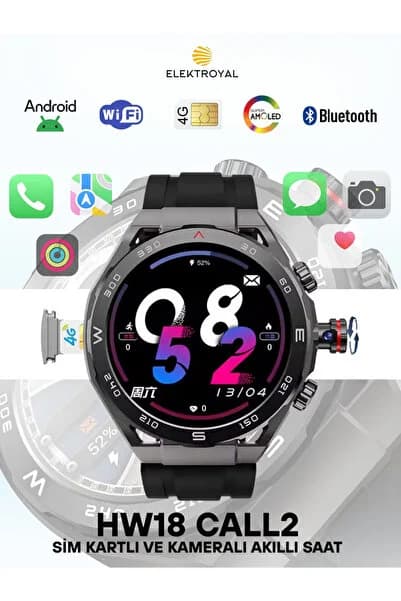 Wearfit Pro HW18 Call 2 BTK Sim Kartlı Kameralı Amoled Ekran GPS Yeni Nesil Özellikler Android Akıllı Saat