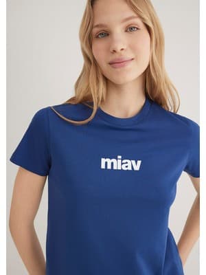 Mavi Miav Baskılı Mavi Tişört 1610622-70722