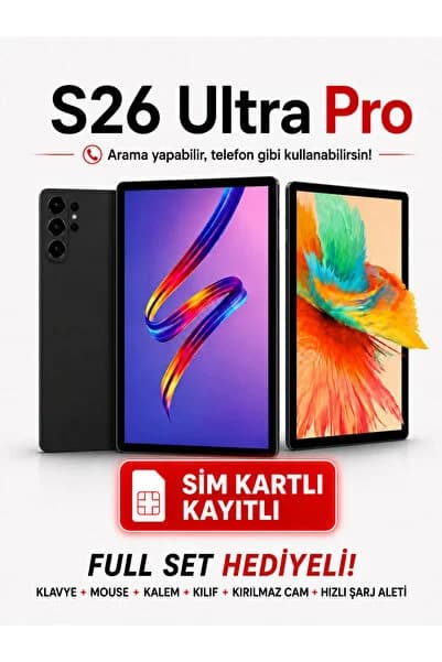 S26 Pro Sim Kartlı Klavye+Mous+Kalem+Kılıf+Kırımazcam+Şarj Hediye