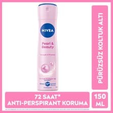 NIVEA Kadın Sprey Deodorant Pearl&Beauty 150ml, 72 Saat Anti Perspirant Koruma, Alkolsüz, Çiçeksi Koku