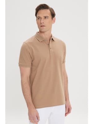 Altınyıldız Classics Erkek Vizon %100 Pamuk Kıvrılmaz Pike Polo Yaka Slim Fit Dar Kesim Tişört
