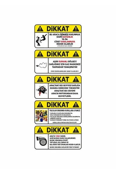 Dikkat Sticker 5 Adet, Komik Dikkat Sticker, Araba Sticker