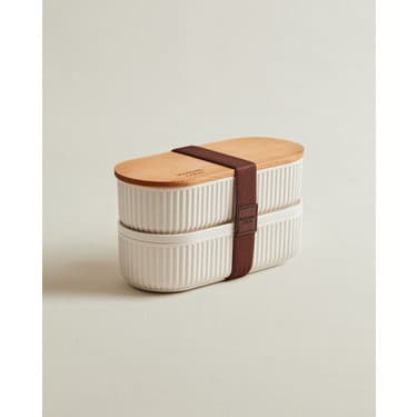 Madame Coco Magou 2'li Ahşap Kapaklı Lunch Box - Soft Ekru - 500x2 ml