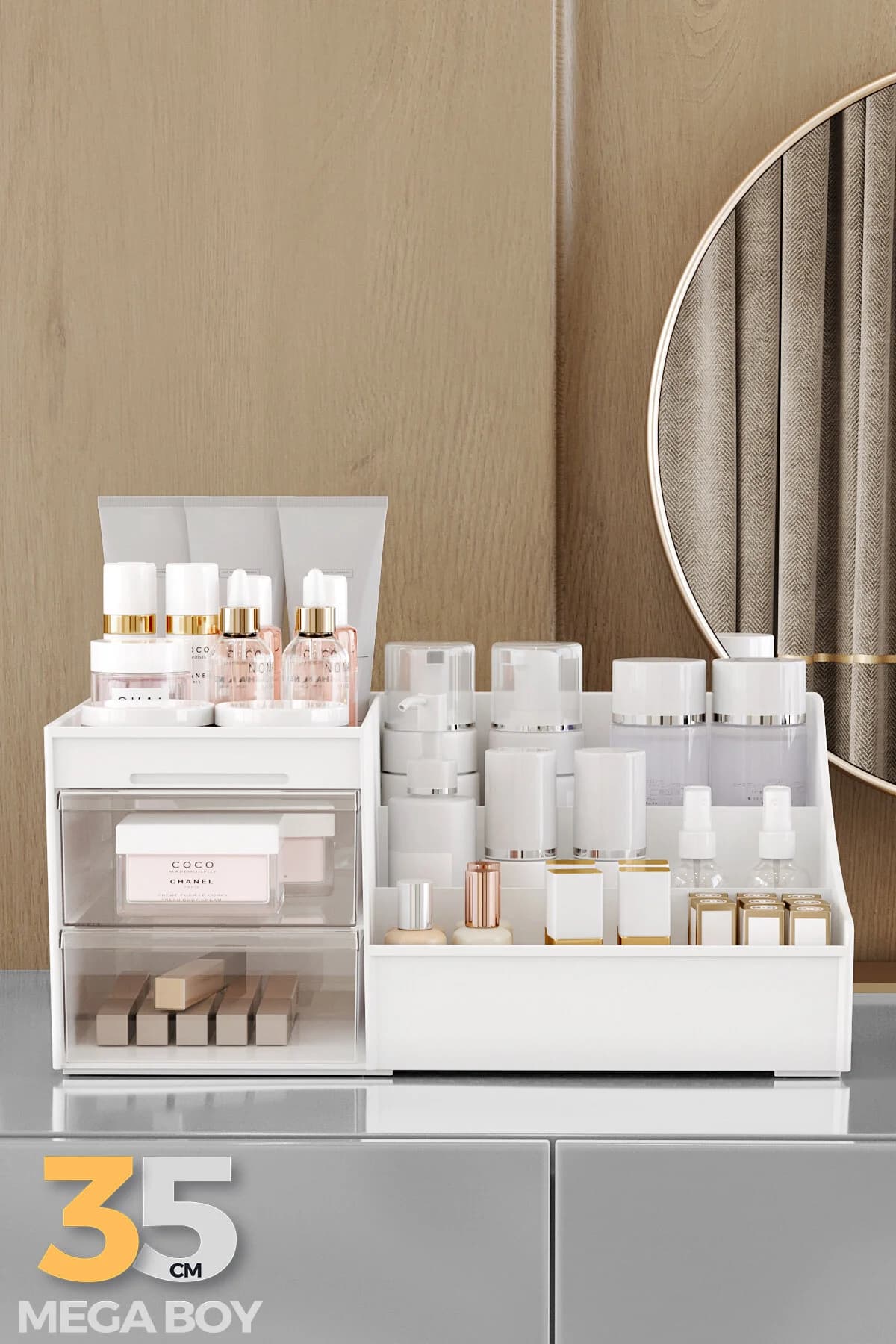 Pufwin Home Şeffaf Çekmeceli Elegance Xl Makyaj Takı Kozmetik Parfüm Krem Serum Düzenleyici Organizer