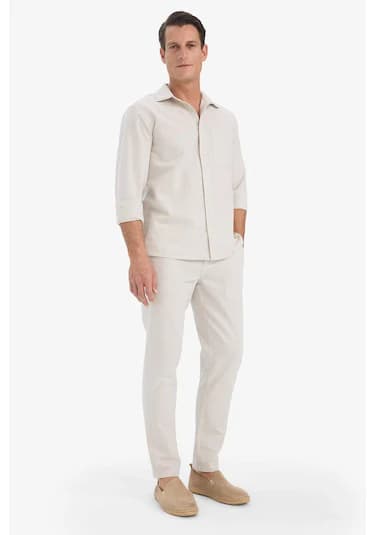 Defacto %100 Pamuk Slim Fit Beli Lastikli Keten Görünümlü Cepli Düz Paça Jogger Pantolon D2671ax25aubg672 Bej