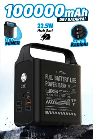 ACL PW-155 100.000mAh Taşınabilir Enerji İstasyonu Powerbank 22.5W Hızlı Şarj | Dahili Lightning + T