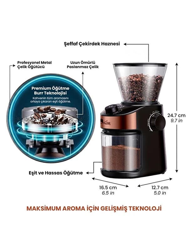 SH25836B Dijital Zamanlayıcılı 25 Öğütme Ayarlı Elektrikli Kahve Öğütücü 200 W