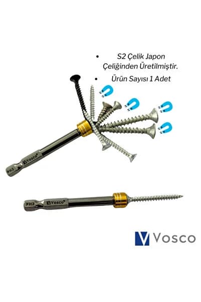 vosco Özel Mıknatıslı Bits Uç Matkap Ucu Tornavida Ucu Vidalama Ucu PH2-65 mm ( 1 ADET )