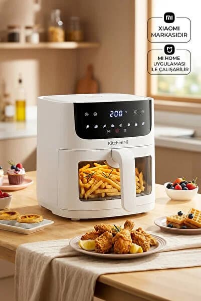 KitchenMi Kitchen Mi Smart 12 Ekran Programlı 6 Litre Dijital Dokunmatik 1500 W Yağsız Kızartma Sıcak Hava Fritözü
