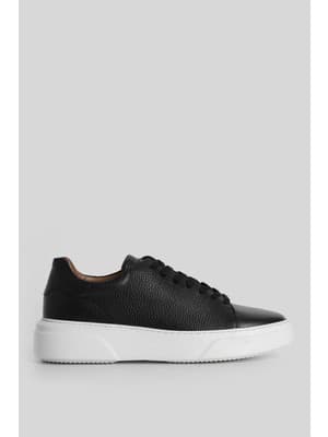 Lufian Tommy Siyah Deri Sneaker Ayakkabı Erkekler İçin Düz Tabanlı Şık Tasarım