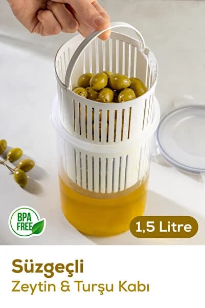 Vienev Süzgeçli Saklama Kabı Zeytinlik Turşuluk 1,5 Litre