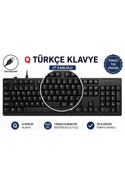 SepetteX Jedel k29 Q Türkçe Klavye Kablolu USB TR Q Dizilim Sayısal Tuşlu Bilgisayar Klavyesi