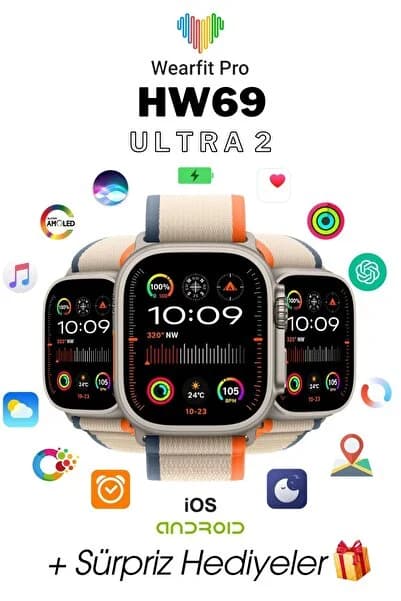 Wearfit Pro WEARFİT HW69 ULTRA 2 Akıllı Kol Saati Smart Watch Model:inç 49mm AMOLED Ekran (GRİ)