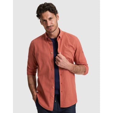 Pierre Cardin Erkek Kiremit %100 Pamuk Keten Görünümlü Slim Fit Uzun Kollu Gömlek 50325355-VR031