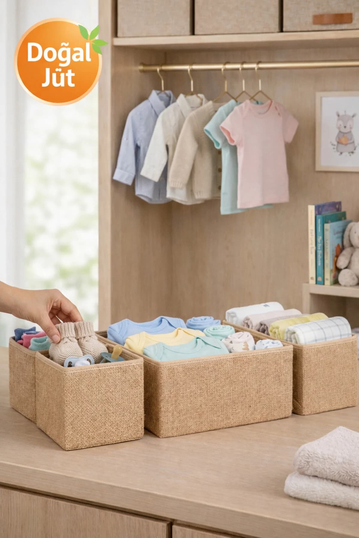 BEST CONCEPT Jüt 4'lü Çekmece İçi Dolap Çamaşır Düzenleyici Çocuk Odası Katlanır Saklama Kutusu Organizer Set