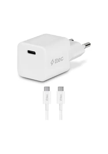 Ttec Smartcharger 20W PD Seyahat Hızlı Şarj Aleti + USB-C - USB-C - Type-C 3A Kablo Beyaz