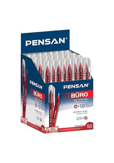 Pensan 2270 Büro 1 MM Tükenmez Kalem 50'li Mavi Siyah Kırmızı Seçenekli