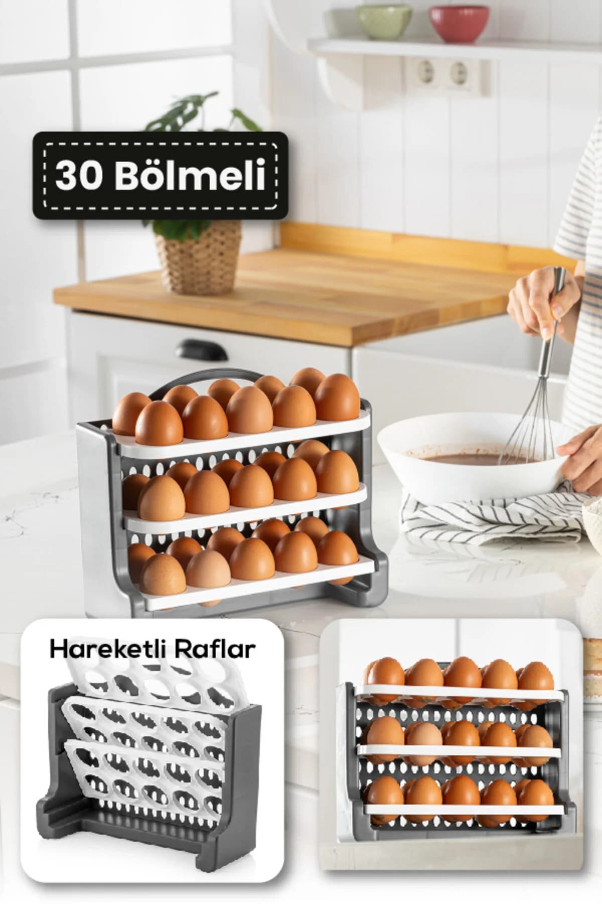 Vienev 30 Bölmeli Yumurta Rafı Saklama Kabı Antrasit
