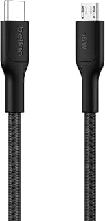 Belkin Eco USB-C - Micro USB Kablosu, 1 m, Yumuşak, Örgülü, Esnek Hızlı Şarj Kablosu, USB-IF Sertifikalı Type-C - Micro USB Şarj Kablosu, Kameralar, Hoparlörler ve Daha Fazlası İçin, Siyah