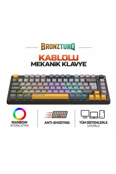 BRONZTURQ MK1115 RAİNBOW ANTI-GHOSTİNG ORANGE SWITCH KABLOLU MEKANİK KLAVYE