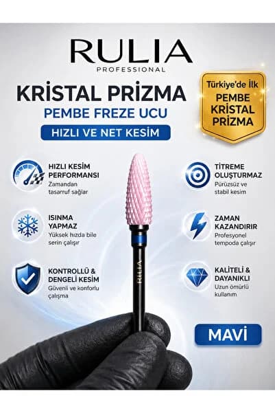 Rulia Professional Pembe Seramik Freze Ucu | Kristal Prizma Karbit | Mavi Bant Hızlı Kesim
