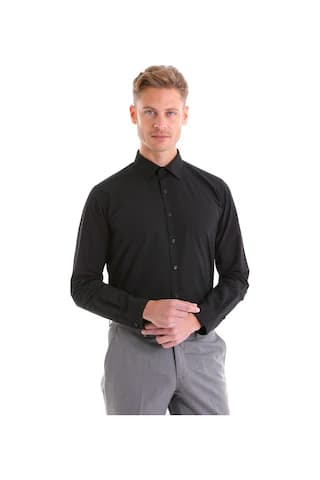 Hatemoğlu Slim Fit Pamuklu Uzun Kollu Erkek Gömlek Siyah
