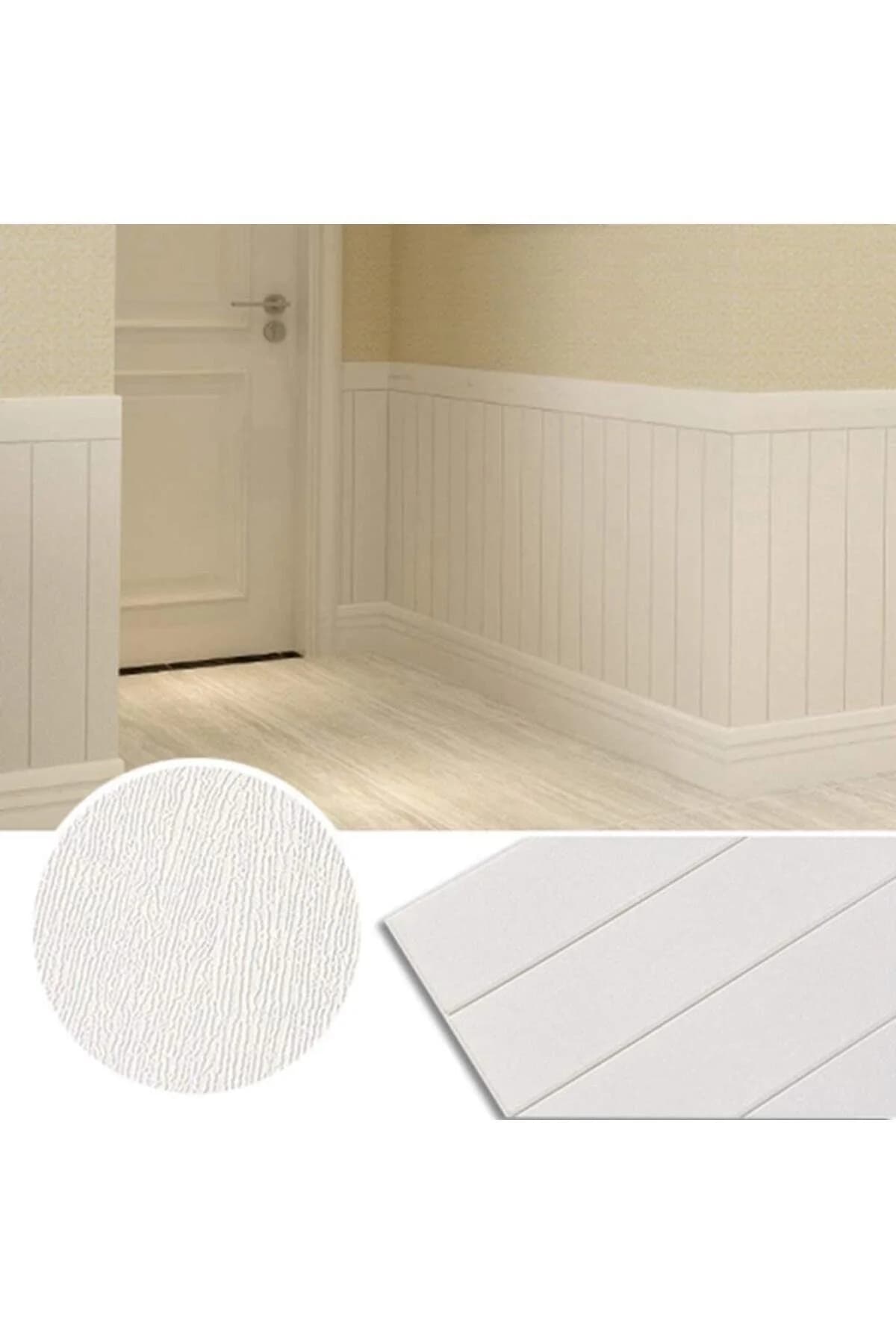 Renkli Duvarlar 70x35cm(0,25m2) Kendinden Yapışkanlı Sünger Beyaz Ahşap Model Esnek Duvar Paneli NW43