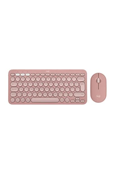 logitech Pebble Combo Çoklu Cihaz Özellikli Sessiz Kablosuz Türkçe Q Klavye ve Mouse Seti, Pembe 920-012247
