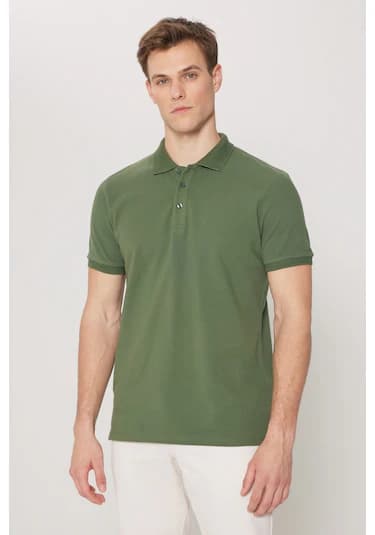 AC&Co / Altınyıldız Classics Altinyildiz Classics Erkek Haki Slim Fit Dar Kesim Polo Yaka %100 Pamuk Kısa Kollu Tişört 4A4820200001HAKS Haki