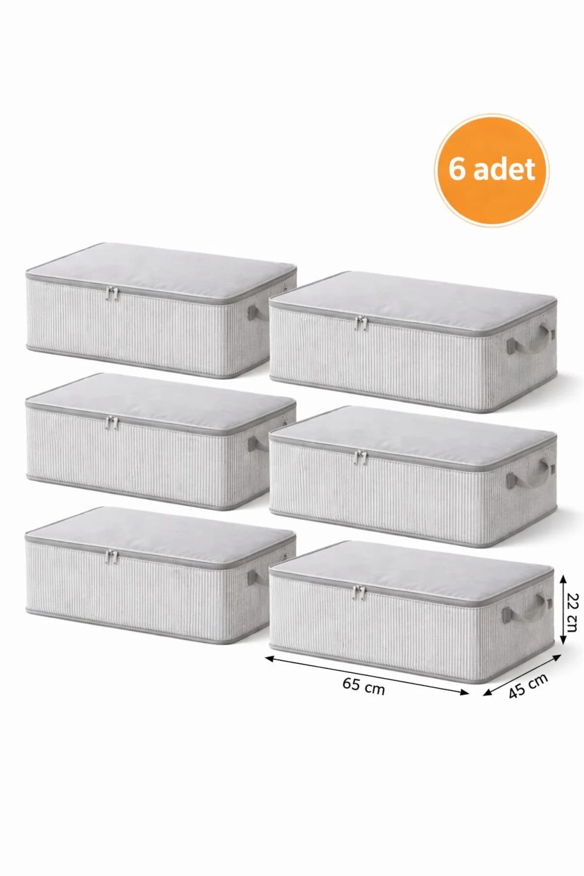 EVELLA HOME 6 Adet Çizgili Baza Altı Hurcu 65x45x22 cm Fermuarlı Büyük Boy Saklama Hurcu