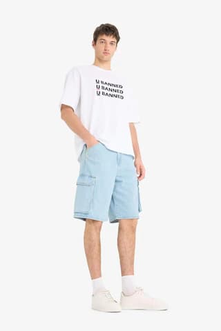 Defacto %100 Pamuk Kargo Fit Jean Bermuda Şort E1381ax25smnm39 Mavi