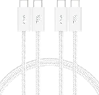 Belkin 2'li Örgülü USB-C - USB-C Kablo, 1,5 m, 60 W, Yumuşak, Esnek ve Hızlı Şarj Kablosu, iPhone 17 ve 16 Serisi, Galaxy S25, Pixel 10, iPad Pro ve Daha Fazlasıyla Uyumlu, Beyaz